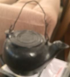 Wrought iron antique tea kettle
