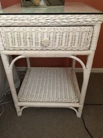 Wicker night stand with glass top  approx 17x12  24 inch ht