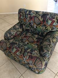 (2) accent chairs, multi color, approx  40 inch deep,  36 inch long and 33 inch ht,  very comfortable