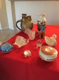 Glass figurines, paperweights, vases, etc.