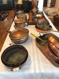 Large copper pot and pan collection  