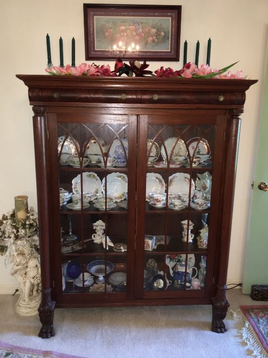 Empire lighted mahogany Chippendale style china cabinet