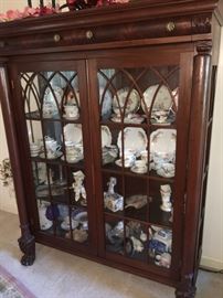 Empire lighted mahogany Chippendale style china cabinet