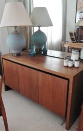 Mid century walnut buffet and lamp-Maurice Villencey