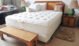 Simmon Beautyrest Cal King mattress set. Woven bamboo bench.
