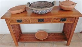 Mission style sofa/entry table. Pottery from Mexico and Argentina