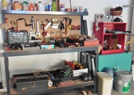 Assorted hand tools and garage items