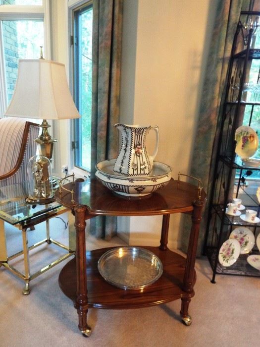 Tea Cart and antique pitcher & bowl set from England