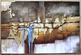 Large format Abstract on Canvas, Gold Leaf Finish on Mahogany Frame, $695 L71", H48"
