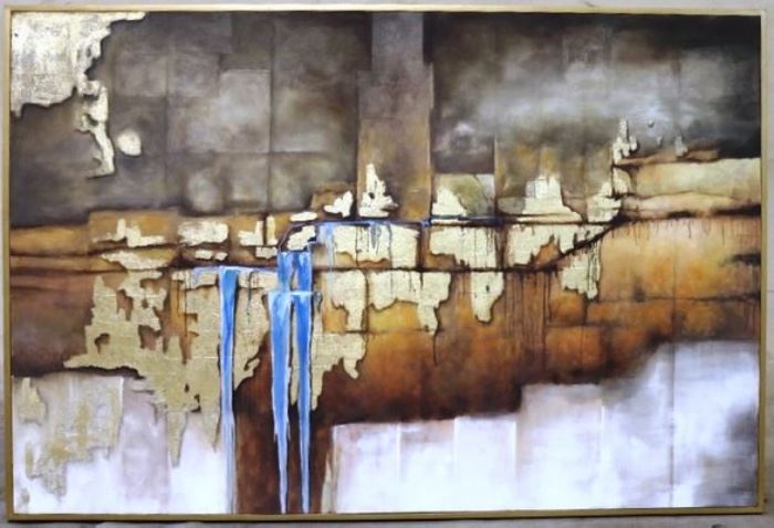 Large format Abstract on Canvas, Gold Leaf Finish on Mahogany Frame, $695  L71", H48"