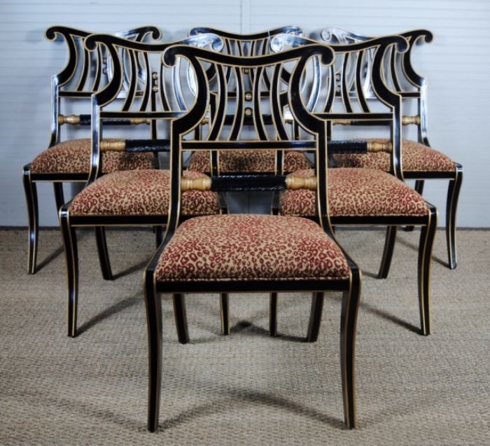 S/6 Hollywood Regency Councill for New Orleans Dining Chairs w Scalamandre Fabric, $3595
