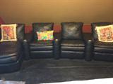 All leather media seating with cup holders 3 recliners and chaise!