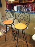 Wrought iron and wood seat bar stools