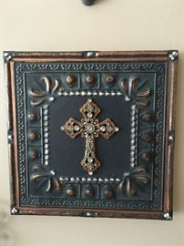 Beautiful Tin Cross Decor with Rhinestones