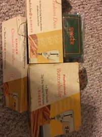 Vintage Singer Professional  
    Buttonholder,
Vintage Singer Deluxe Zig-Zag 
    Fashion Discs,
Vintage Singer Circular Sticher,
Vintage Singer Sewing Machine
   Attachments
