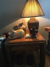 Mid Century Modern Burl Walnut End Table with Drawer