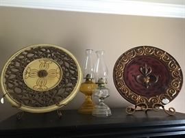 Hurricane Lamps 
Large Decorative Platters on Stands