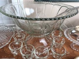 Large Punch Bowl on Stand with 
12 Cups