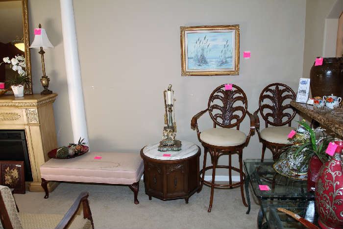 Bar Stools, Bench (Needs cleaned), Lamp Table (Needs repair)