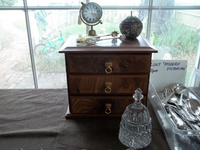 jewelry box and Waterford Capitol paperweight