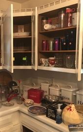 enamel style canister set, vintage kitchen items