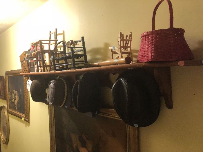 mens hats, wooden shelf