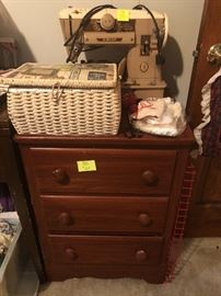 small tree drawer chest, sewing basket