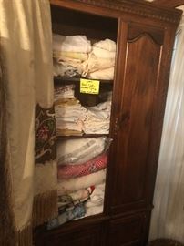 wooden wardrobe, linen cabinet, vintage linens