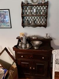 Dark Pine Dry Sink and Wall Shelving Unit.