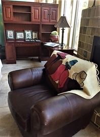 Leather Chair and Bookcase 