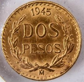 Lot 357 - Coin 1945 Mexico 2 Peso Gold Coin