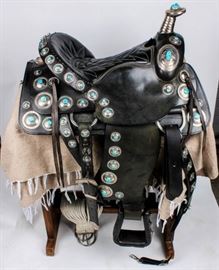Lot 396 - Sterling Silver Leather Parade Show Western Saddle