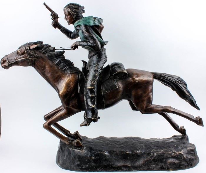 Lot 200a - Art HUGE Cowboy Remington Bronze Statue