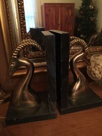 Brass and Marble Antelope Bookends