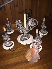 Figural Rooster and Chick Lighting/Chandelier