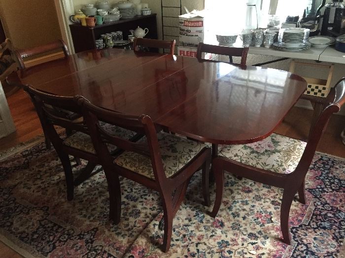 Old Mahogany Drop Leaf Dining Room Table and Chairs