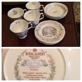 Royal Albert "The Picnic" Cups and Saucers, Dessert Plates 