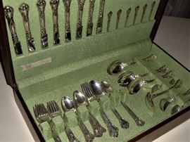 GORHAM CHANTILLY 55 PIECE "SILVER" SET WITH CASE.