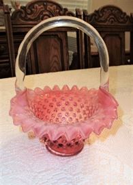FENTON OPALESCENT HOBNAIL BASKET