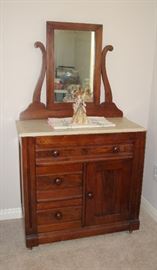 SMALL ANTIQUE MARBLE TOP VANITY DRESSER