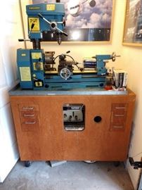 Garage:  Smithy Lathe, Drill Press, Mill w/Rolling Stand and Attachments