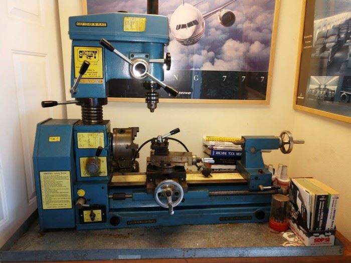Garage:  Smithy Lathe, Drill Press, Mill w/Rolling Stand and Attachments