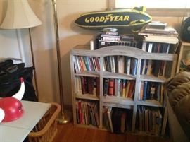 Books, bookshelves, and lamps