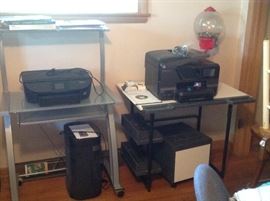 Printers, shredders, and work tables