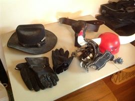 Hats, leather gloves, western spurs