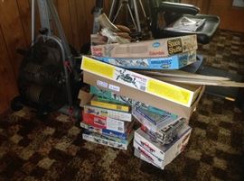 Schwinn Airdyne exercise bike and model airplane kits