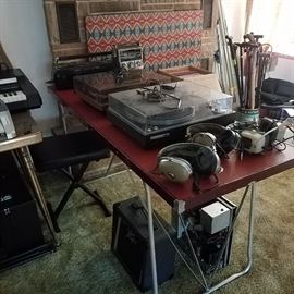 Turntables, Koss headphones, Peavy amp