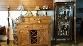 Curio cabinet, lamps, sideboard