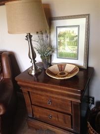 Two-drawer side table and lamp