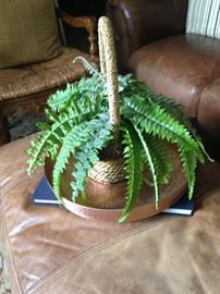 Hammered copper tray; basket & fern